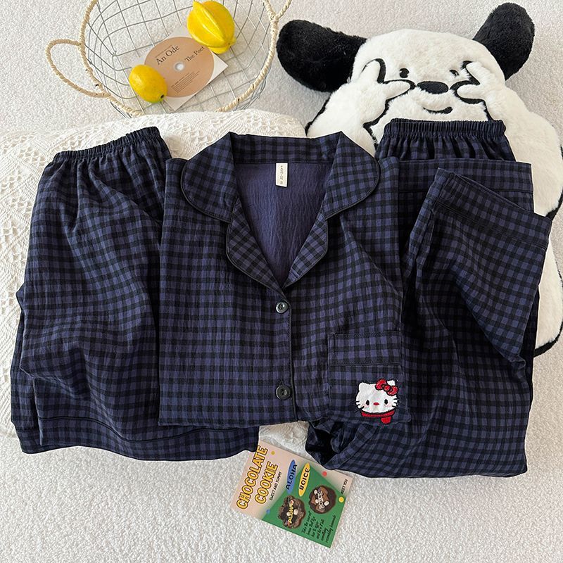 Pantalones cortos de tres piezas pantalones de manga corta verano nuevo estilo caliente dibujos animados casual lindo estilo cardigan pijamas mujeres nubes algodón