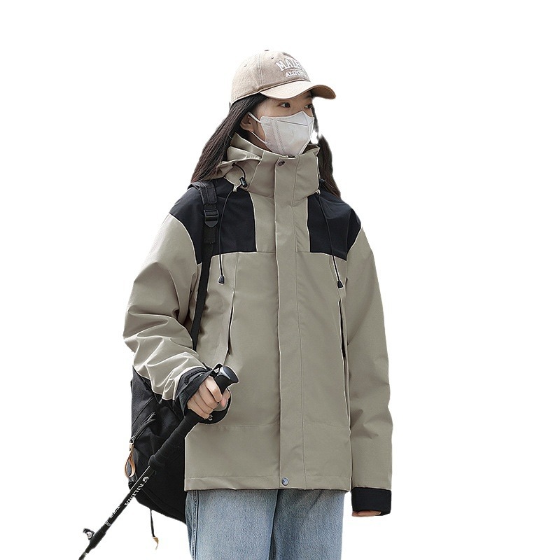 Beijia Mismo estilo primavera y otoño chaqueta impermeable a prueba de viento pareja de hombres al aire libre de una sola capa a juego ropa de montañismo de moda mujer