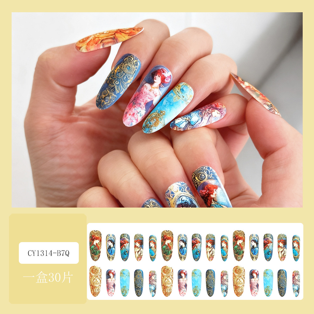 Arte barroco manicure de mujer comercio exterior corte retrógrado 30 piezas de uñas falsas europeas y americanas al por mayor