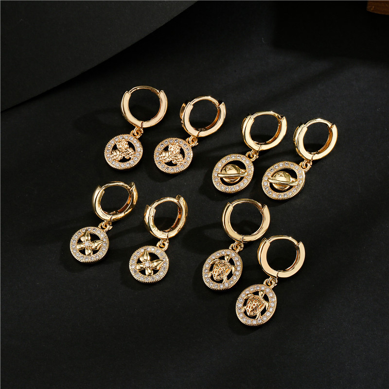 Wholesale Jewelry Copper Zircon Geometric Planet Earrings Nihaojewelry display picture 3