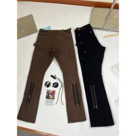 美式高街潮流高弹力后拉链伐木裤vibe男款微喇水洗牛仔工装裤子