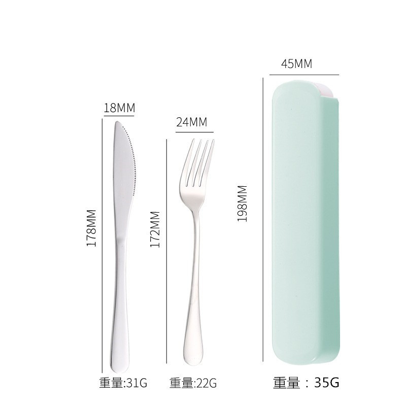 Juego portátil de cubiertos de acero inoxidable, incluye cuchillo, tenedor y cuchara, ideal para estudiantes o camping