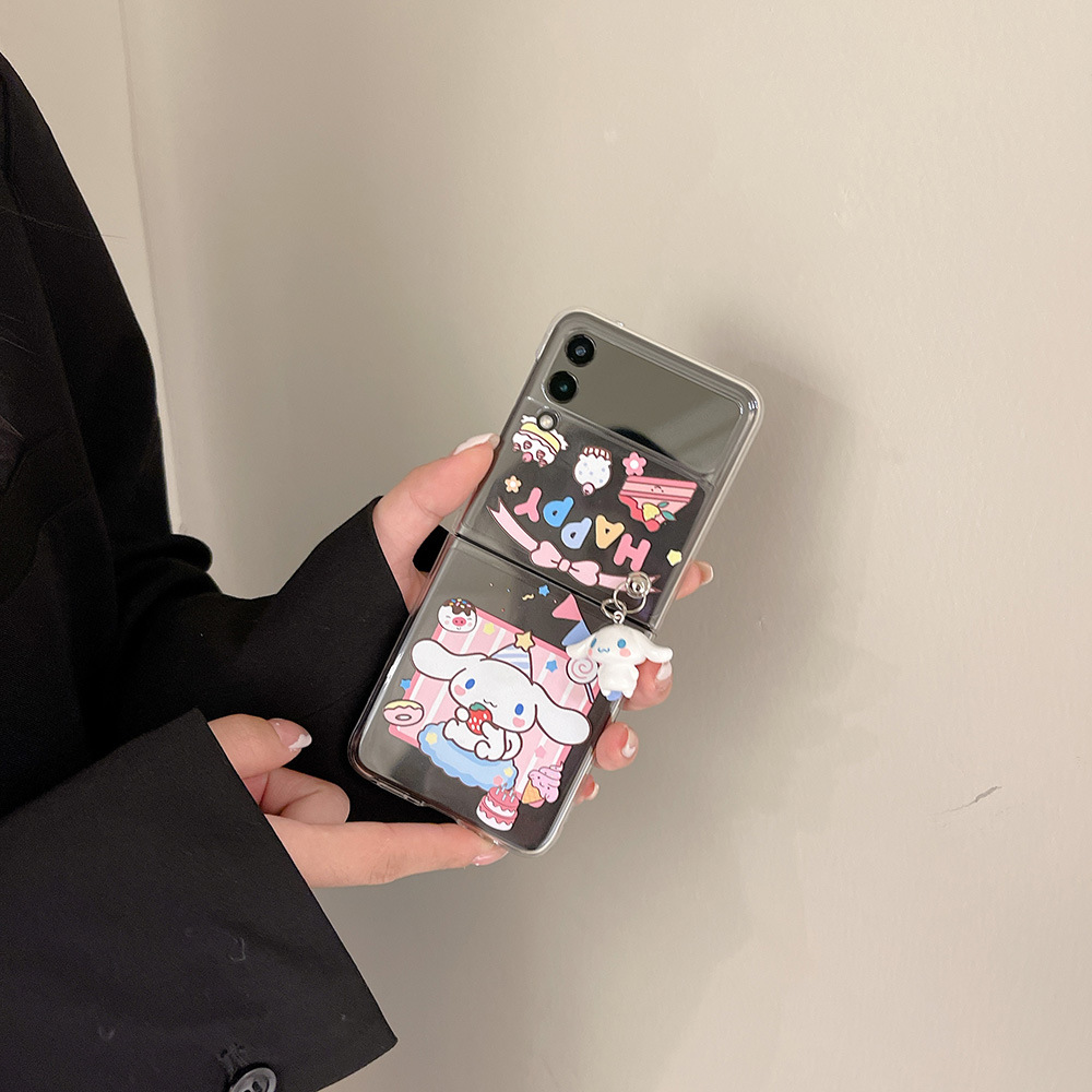 Korea Cartoon Rabbit Dog Clear Hard PC Phone Case For Samsung Galaxy 5G Z Flip3 Women Cute Animal Widget Back Cover Z Flip 3 z flip3 cover
