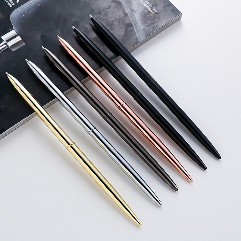Slender Rotating Advertising Signature Pen Business Office Metal Pen Hotel Bank Counter Oily Ball Ball Pen