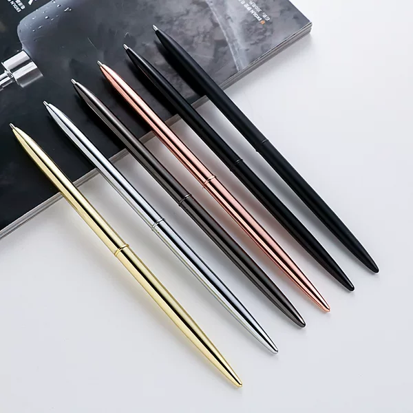 Slender Rotating Advertising Signature Pen Business Office Metal Pen Hotel Bank Counter Oily Ball Ball Pen