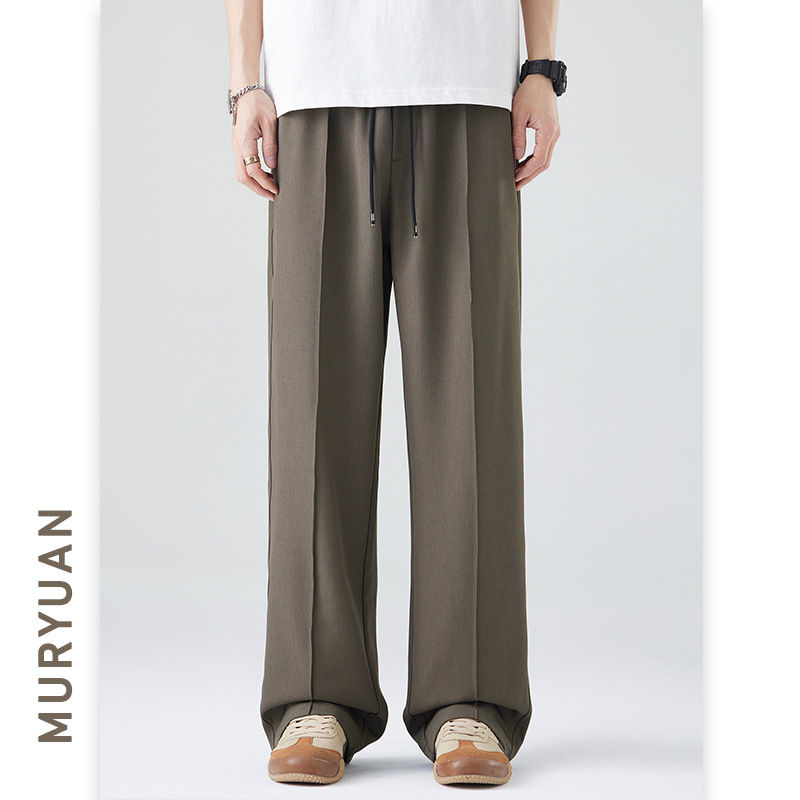 Muyuan Men's Summer New Draped Mid-Waist Casual Trousers Men's Trendy Loose Straight-Leg Large Size Long Trousers