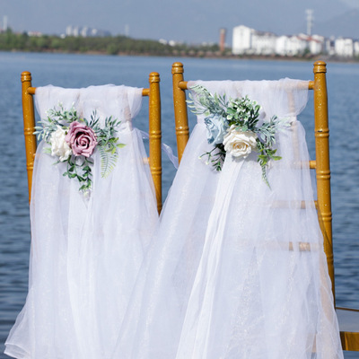 户外婚礼唯美椅靠背装饰花森系仿真玫瑰桌角花束结婚现场布置道具