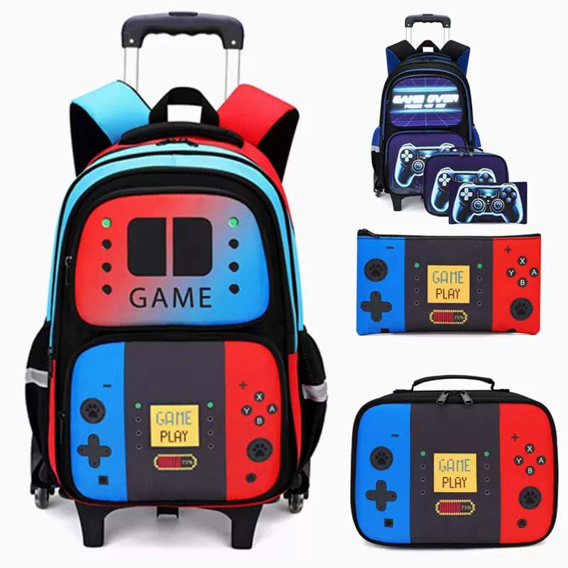2025全新升级Kids bag跨境外贸中小学生拉杆书包游戏机School bag