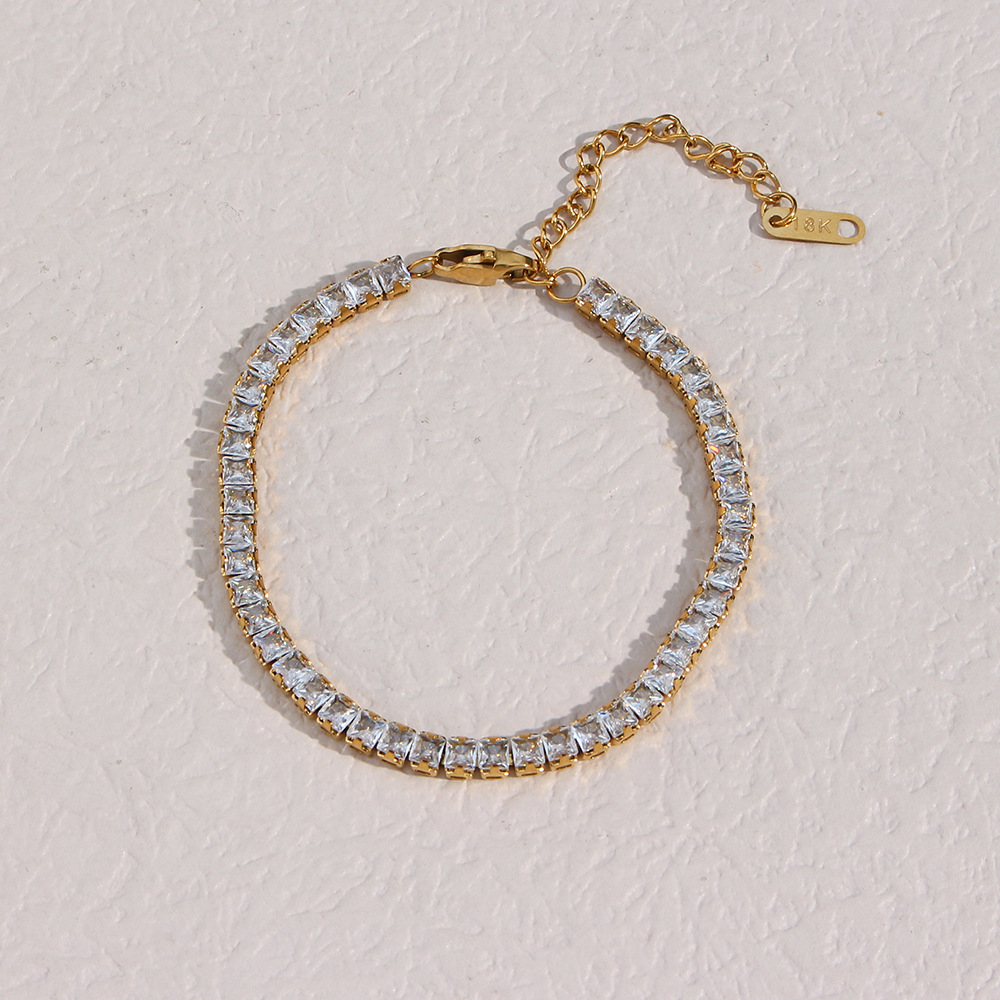 Fashion Square Stainless Steel Plating Inlay Zircon Bracelets Necklace
