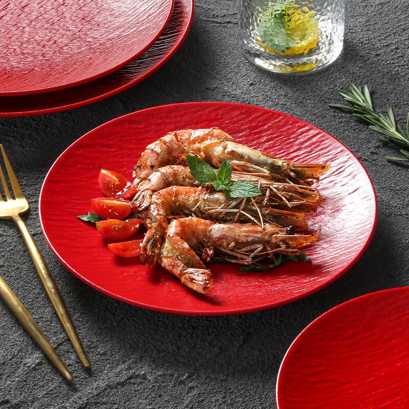 Xiangyuan Meimian Tableware Plate Restaurant Hotel Red Rock Pattern Shallow Relief Disc Christmas Western Steak Plate