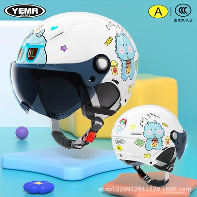 Motosiklet kaskı (dəbilqə), Summer Electric Motorcycle, Kids and - all-season-ceramic-white-milk-tea-dinosaur-sunglasses-ink-blue-short-lens