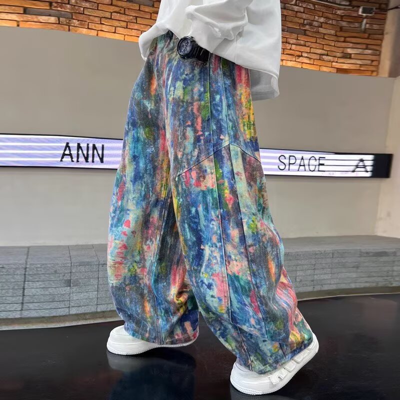 男童春装裤子中大儿童装休闲裤春秋款2025新款春季扎染长裤炸街潮
