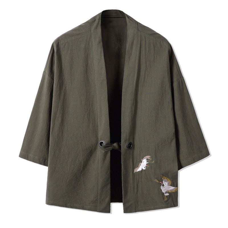 Chaqueta de estilo chino, manga tres cuartos, traje Tang masculino, Hanfu, cárdigan japonés japonés, kimono, lino, pino ancho image 5