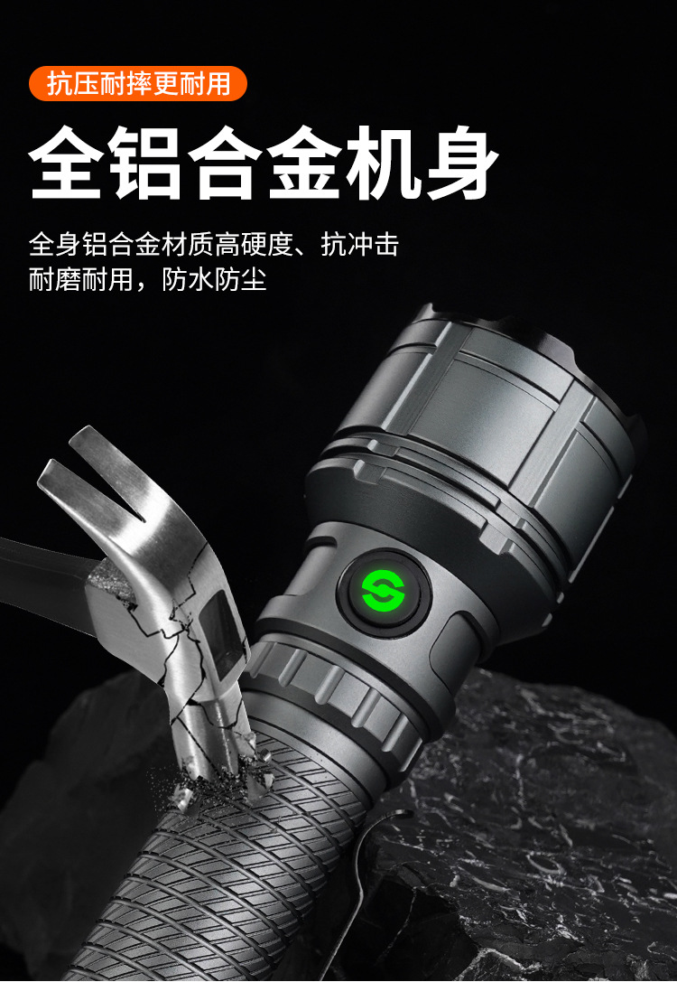 Cross-Border High-Intensity Long-Range Tactical Flashlight with Telescopic Zoom, Adjustable Brightness, Outdoor Flashlight, Aluminum Alloy, Waterproof, Rechargeable Model