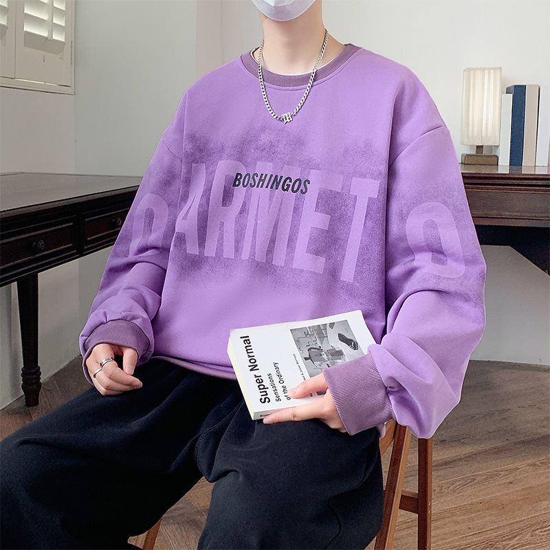 重磅新款拼色秋冬男士外穿T恤打底衫条纹卫衣简约休闲潮流潮牌圆