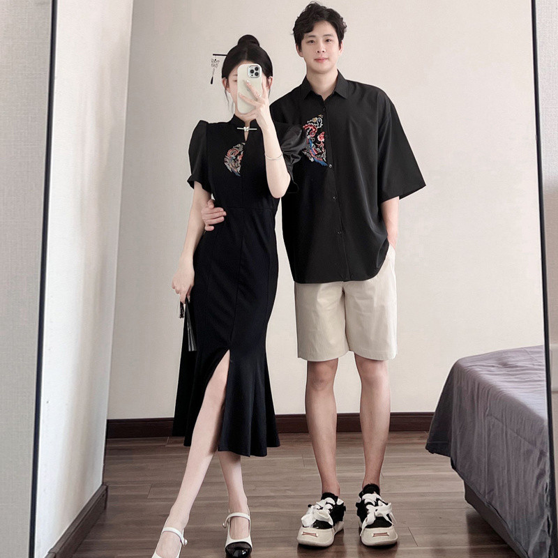 B7C 커플 원피스 새로운 학생 중국 스타일 스커트 슬리밍 선 스타일 국가 스타일 개선 청삼 원피스 블라우스