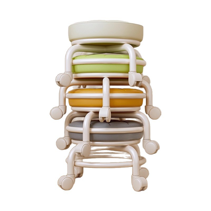 Polia taburete bajo taburete de belleza para niños con artefactos de bambú taburete redondo rueda universal taburete pequeño taburete doméstico se puede apilar