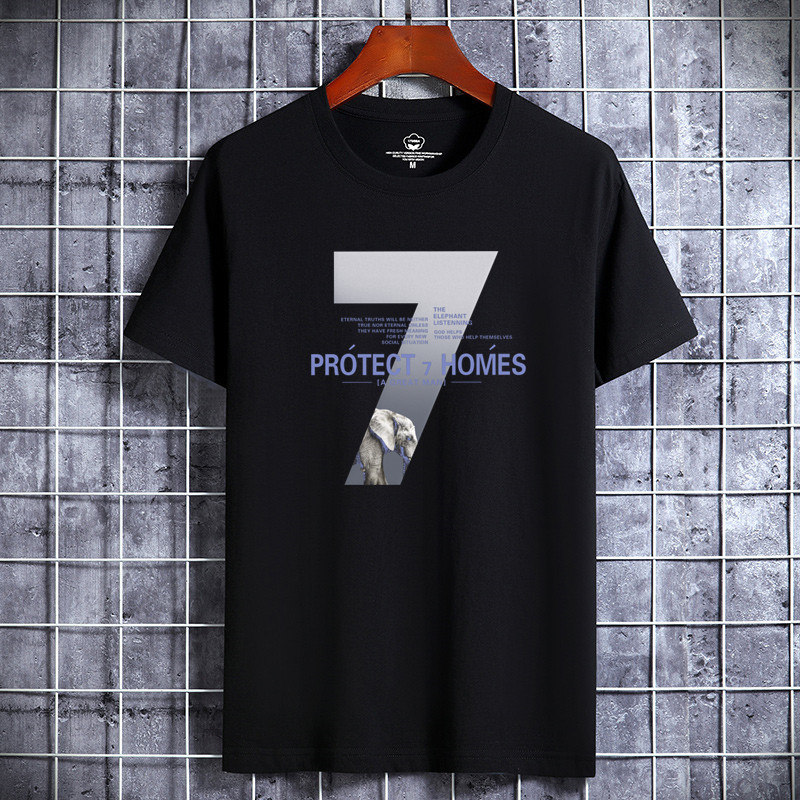 Camiseta de manga corta para hombres de verano nuevo cuello redondo de algodón de moda más tamaño de los hombres de Hong Kong estilo estudiante top de fondo entrega de media manga