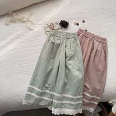 Korean trousers for girls 2025 new spring children's pastoral and versatile cute fashionable trousers with lace edges