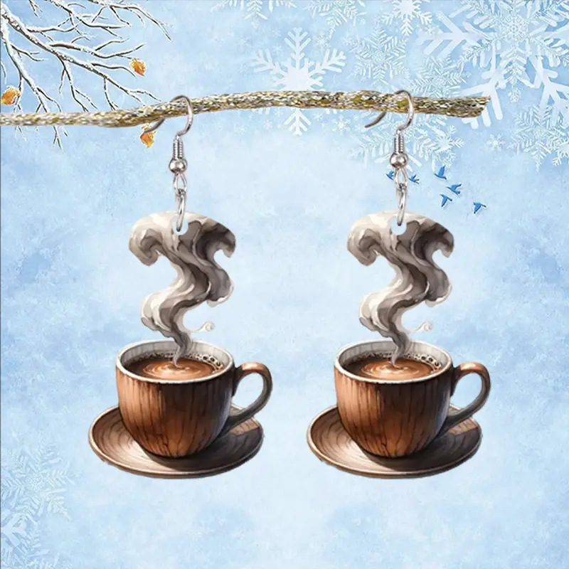 retro coffee acrylic creative design earrings