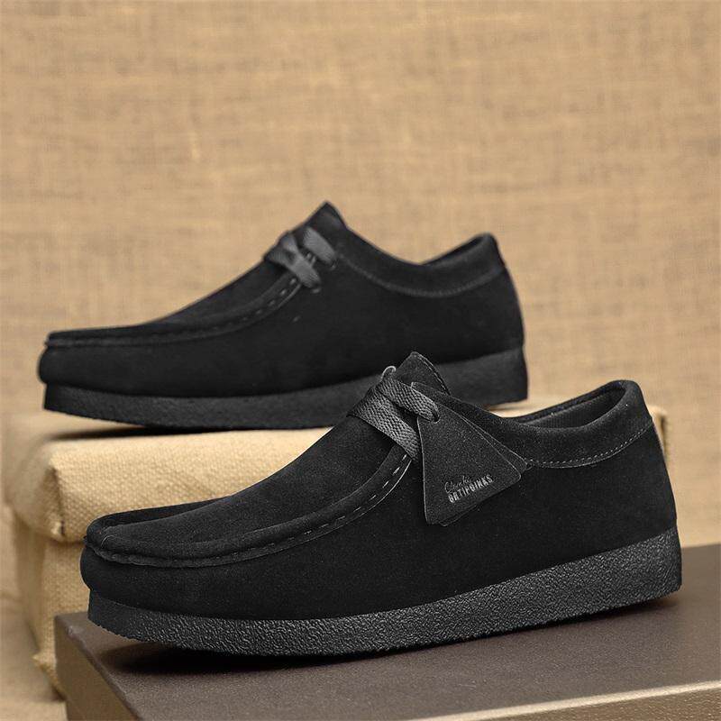 Giày lười nam da lộn mềm đế bệt kiểu mới, giày slip-on mũi tròn thoáng khí — Kaki, màu xám, màu đen