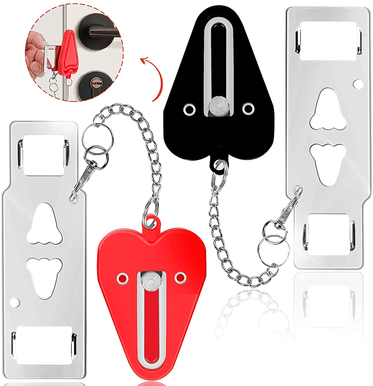 thumbnail image 2 of Cerradura de puerta portátil Paquete de 2 cerraduras adicionales para mayor privacidad y seguridad en el hogar, el hotel y el apartamento, evita la entrada no autorizada, 2 of 5