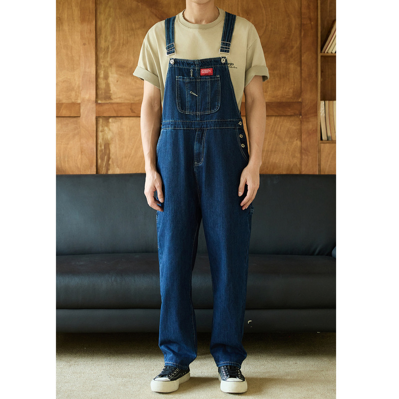 American Retro Workwear Denim Overalls for Young Men and Women, Loose Straight-Leg Suspenders, Trendy Brand Overalls for Men