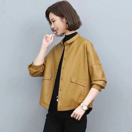 Leather jacket women's short style 2023 spring and autumn new Korean style leather jacket women's casual loose leather jacket wholesale