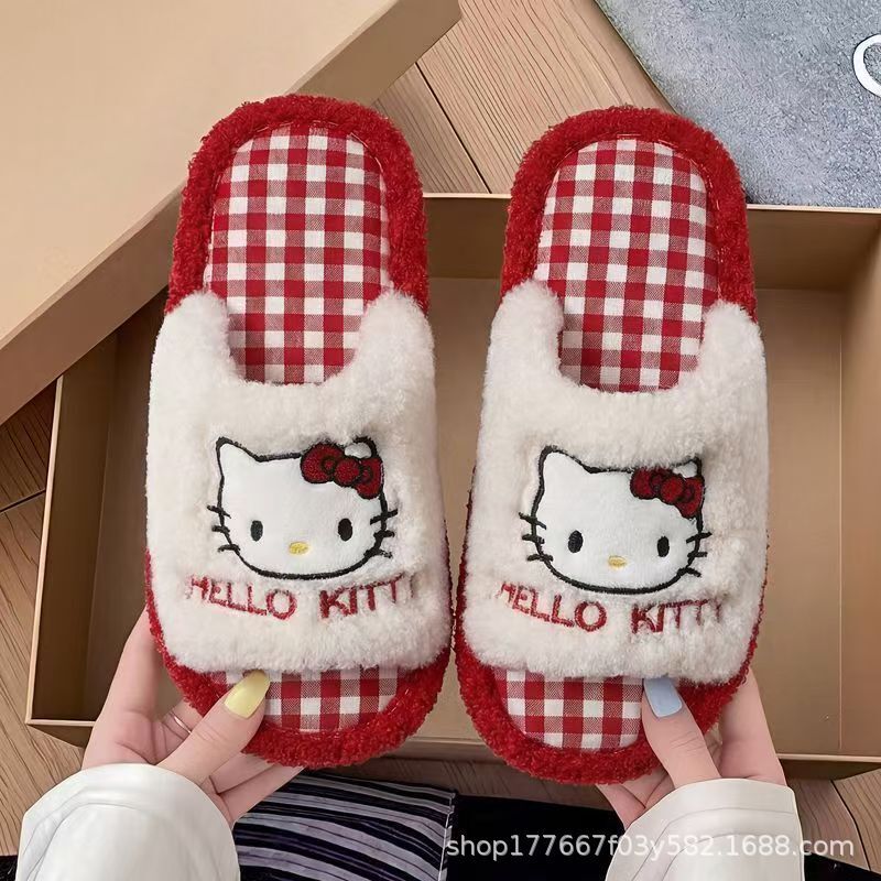 Cute Kt Cat Slippers Spring and Autumn Linen Indoor Home Girl Style Daily Use Cartoon Warm Floor Slippers for Women Cute Kt Cat Slippers Spring and Autumn Linen Indoor Home Girl Style Daily Use Cartoon Warm Floor Slippers for Women