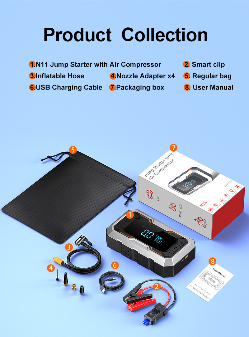 [N11] Cross-Border Car Emergency Starting Power Supply, Air Pump, Integrated Power Bank, Multifunctional Portable Battery Jump Starter