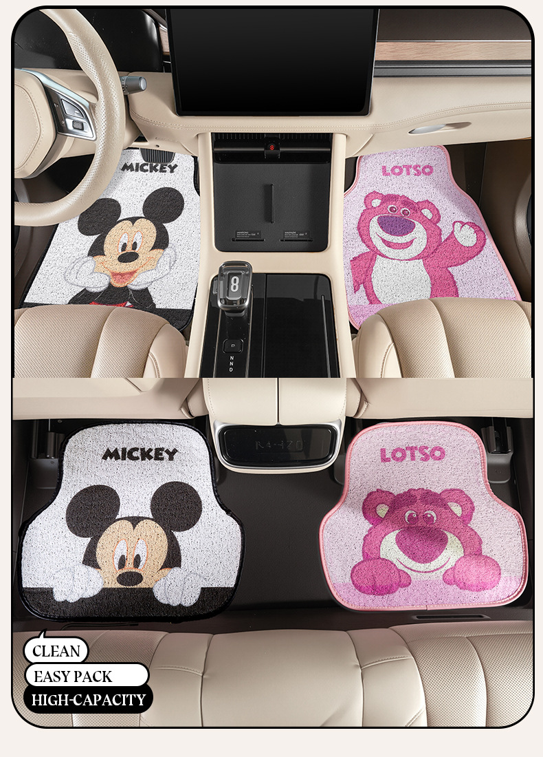 Mickey Car Thickened Floor Mat, Single-Piece Universal Disney Anti-Dirt Carpet Protector, Non-Slip and Wear-Resistant