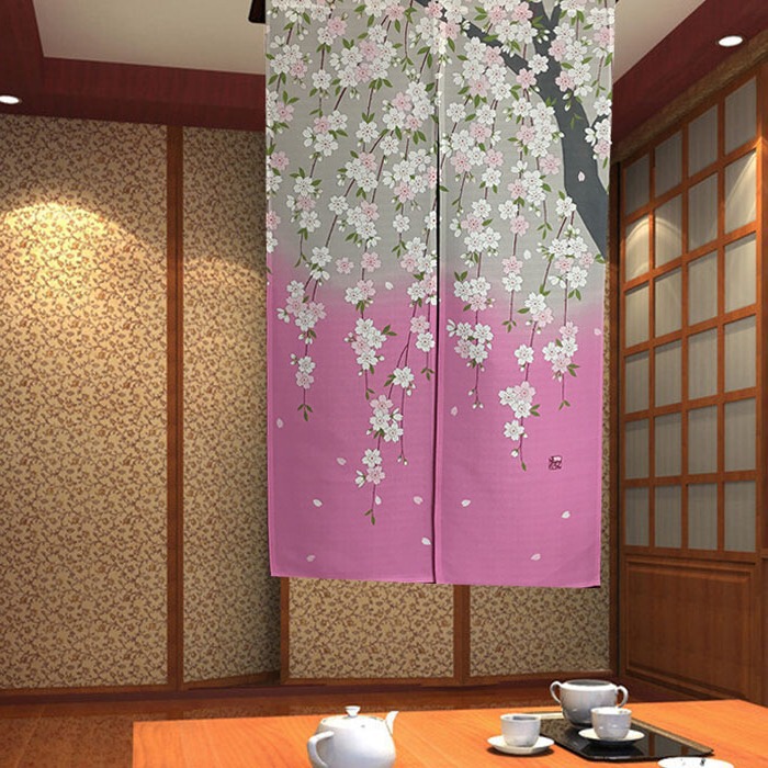Factory Direct Sales Japanese-Style Fabric Heat Transfer Printed Door Curtain Pink Seasonal Hanging Curtain Restaurant Decoration Food Shop