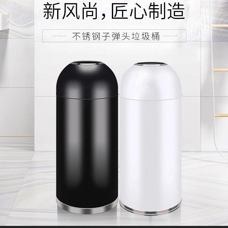 Gran contenedor de basura comercial de gran capacidad de bala de acero inoxidable redonda sin tapa centro comercial de comidas y café tienda de té de leche