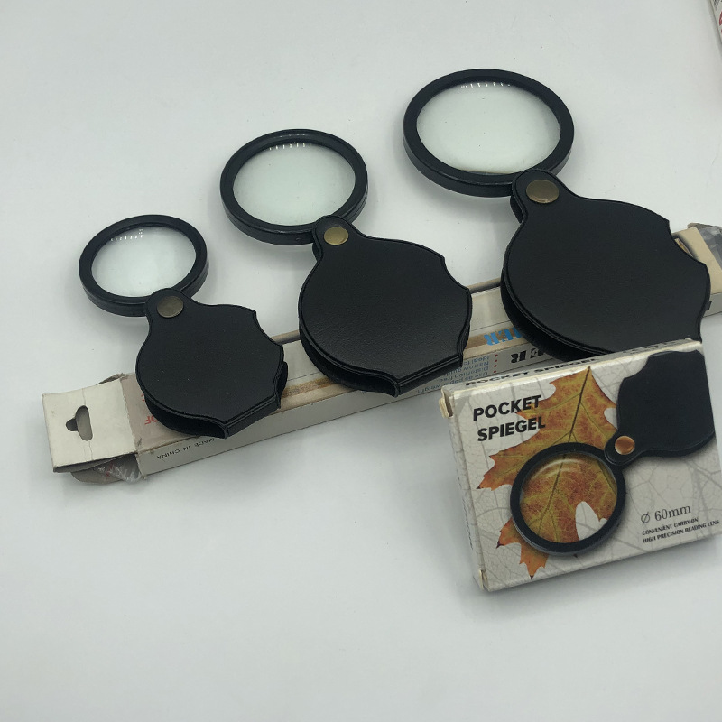 New 50 leather case foldable portable reading magnifying glass for the elderly and students with glass lens 5 times 7667/7668/7669