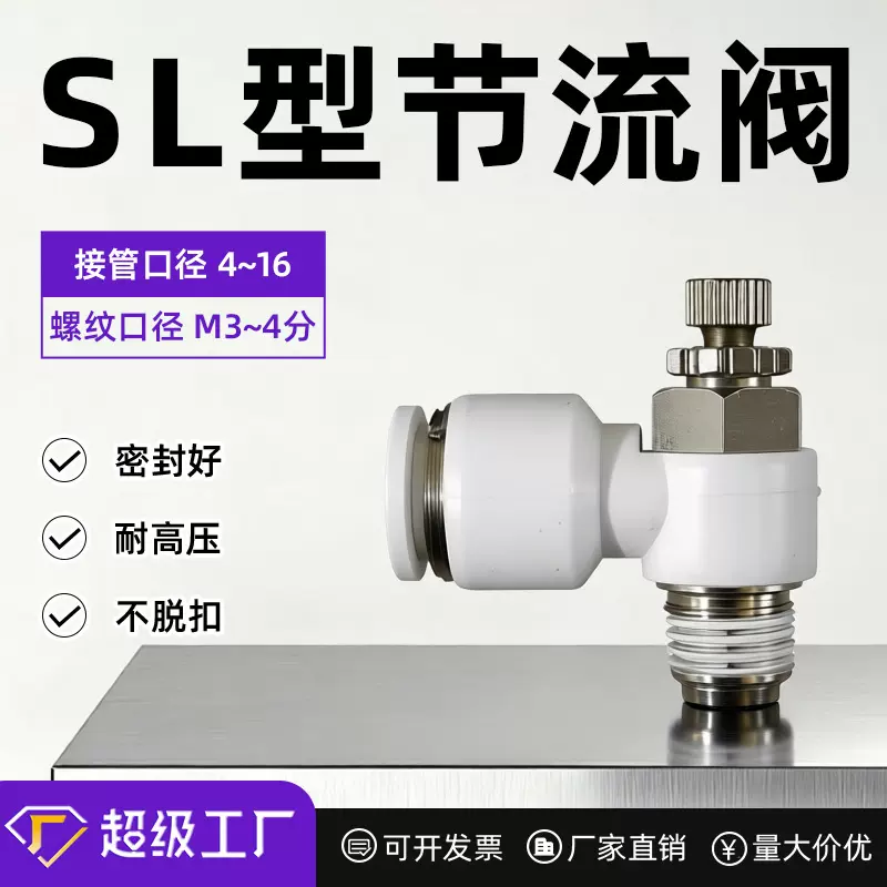 快速接头气动元件快拧快插气管节流阀调速阀白色SL4/6/8气缸配件