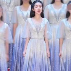合唱演出服长裙红歌舞台合唱团成人比赛指挥表演服红色礼服