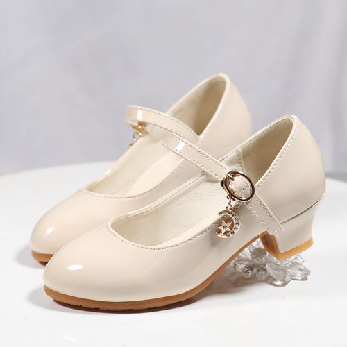 Spring and Autumn Glitter Girls High Heel Princess Shoes Korean Version Student White Performance Leather Shoes Children's Single Shoes