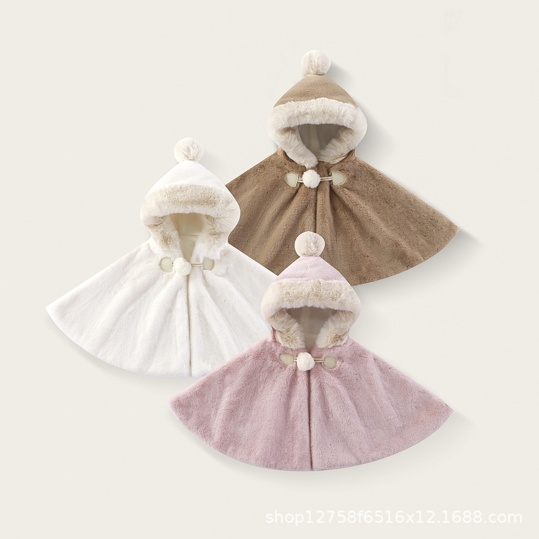 女童披肩斗篷婴儿宝宝加绒披风外套加厚儿童披风保暖上衣毛绒外套