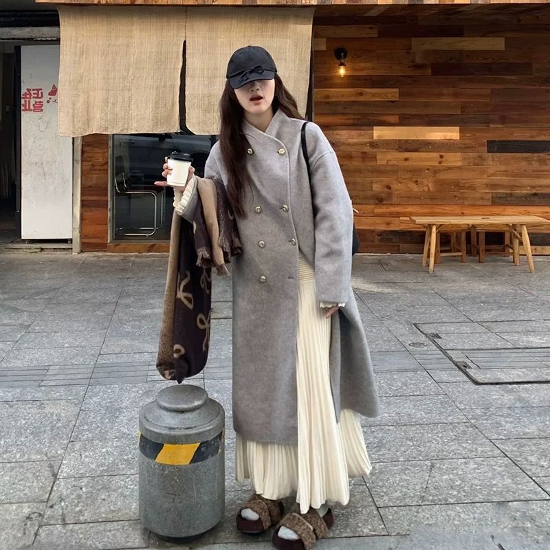 反季特惠呢子大衣女中长款2025新款温柔紫秋冬毛呢外套高级小个子|undefined