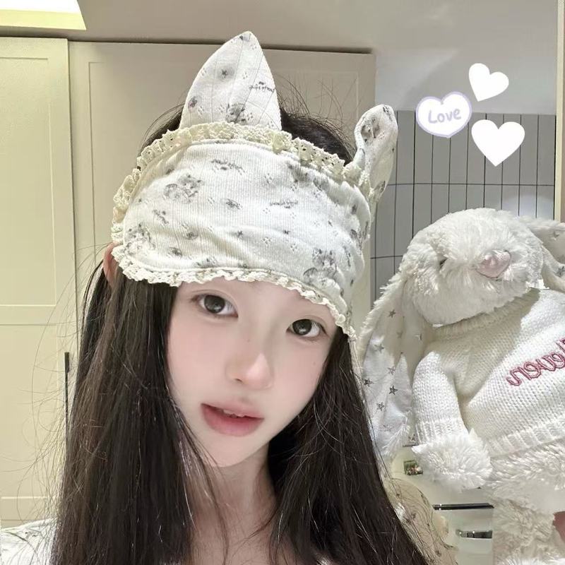 日系可爱花边兔耳朵眼罩甜美少女心睡觉遮光眼罩/护额搞怪小兔子|undefined