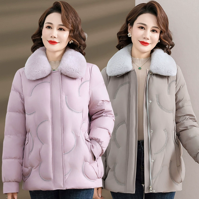 Мама среднего возраста зимний пуховик мода мода 2024 новый средний и пожилой женщины осенний и зимний шерстяной воротник хлопчатобумажная куртка