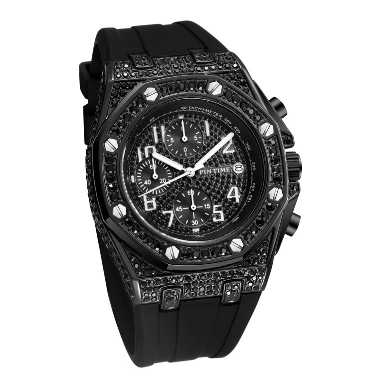 Men's Retro Chronograph Quartz Watch With Large Dial And Diamonds_voghion.com