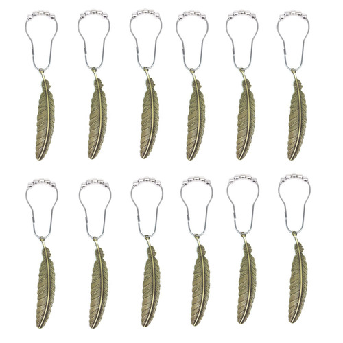 European and American cross-border retro feather shower curtain ring hooks bathroom decoration shower curtain rod anti-rust roller ball shower curtain hook accessories