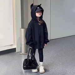 女童连帽卫衣春秋2025新款洋气儿童秋装超好看衣服女大童黑色上衣