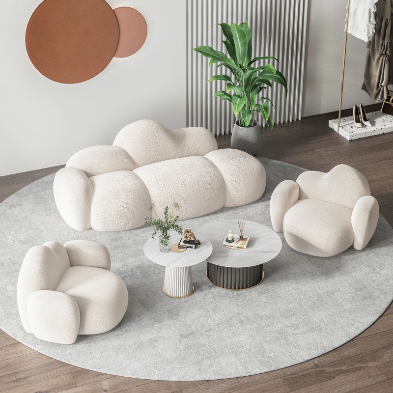 Cream Style Clothing Store Rest Sofa Coffee Table Combination Designer Cloud Sofa Beauty Salon B&B Fabric Sofa
