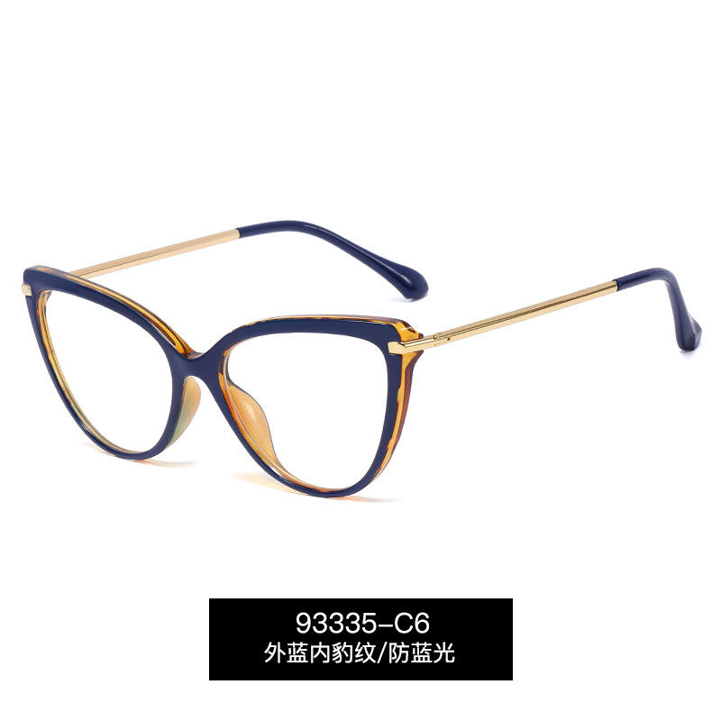 93335 gafas de marco de ojo de gato retro europeo y americano TR90 primavera pierna de metal anti-Luz Azul miopía gafas