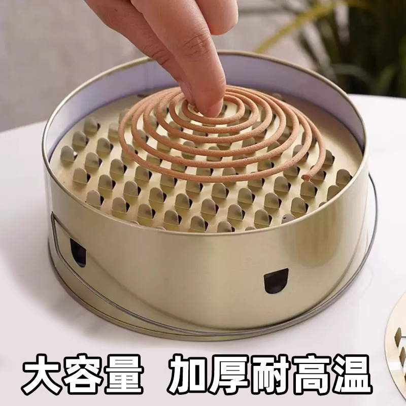 蚊香盘托盘家用带盖接灰盘支架防火防烫创意香炉户外不锈钢蚊香盒|undefined