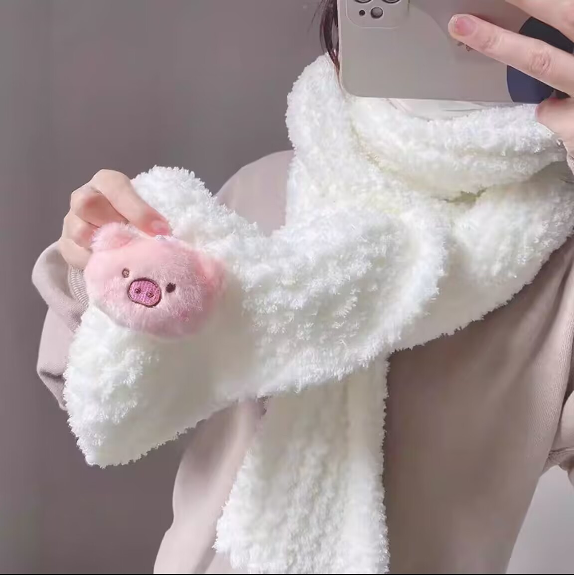 珊瑚绒小熊围巾手工diy可爱小猪围巾手织围脖材料包送男女友礼物