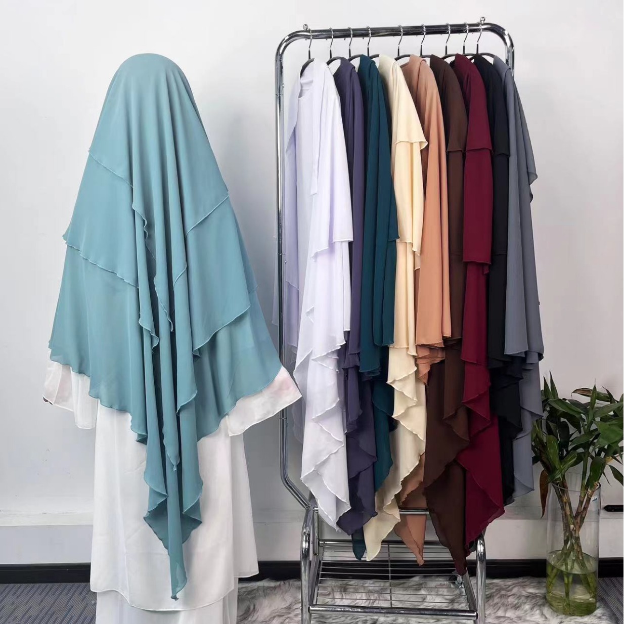 Middle Eastern three-layer chiffon Khimar plain color headscarf hijab MSL6