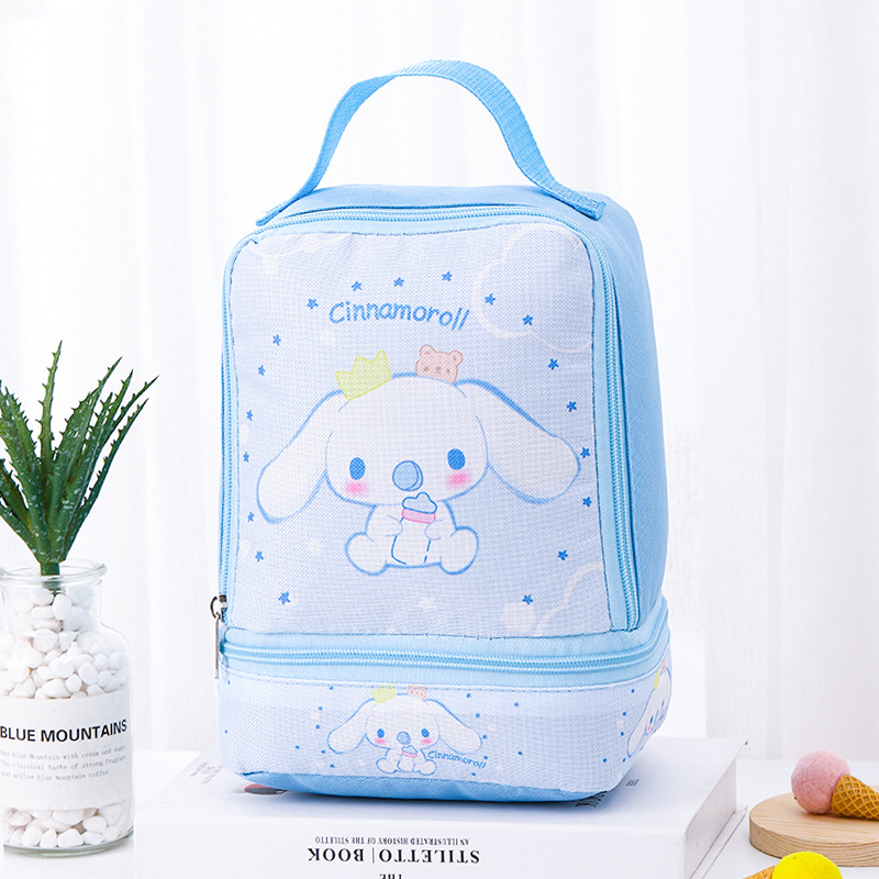 Bolsa de almuerzo portátil de dibujos animados bolsa de almuerzo de doble capa para estudiantes bolsa de almuerzo para niños bolsa de almacenamiento de caja de almuerzo de leche de merienda de frutas